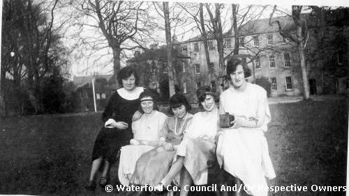 County Waterford. A view Ursuline Convent, Waterford with some young girls in the foreground. Margaret Stokes is in the middle.