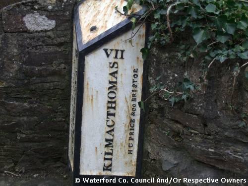 Milestone. Co Waterford. Displaying Waterford VII[8] miles and Kilmacthomas VII[7] miles. Close-up, right side