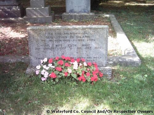 Comeragh Graveyard, Kilrossanty, Co. Waterford [Church of Ireland]. To the memory of: Sebastian de Blank, 30th March 1906-1st December 1975; His wife Elizabeth Mary, 31st January 1907-3rd July 1980. I shall lift up mine eyes unto the hills from whence cometh my help. GOD IS LOVE